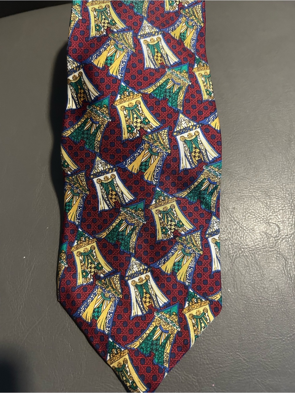 Christian Dior Monsier Classic Patterned Silk Tie in Burgundy with Yellow